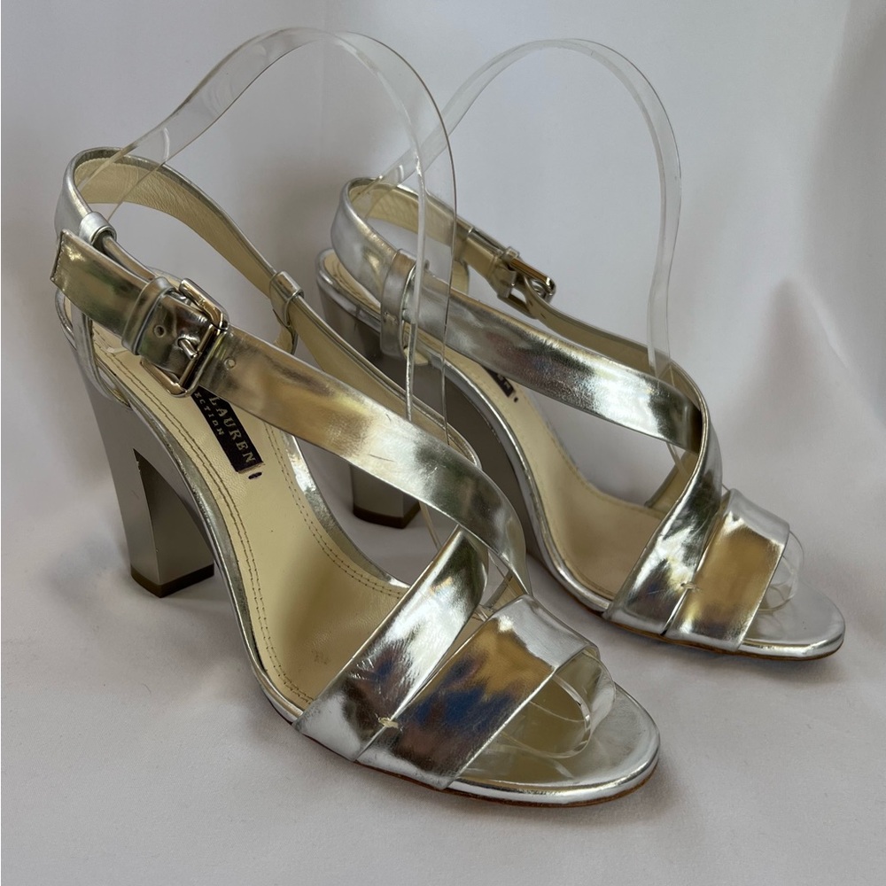 Ralph Lauren Purple Label Shiny Silver Heels 8.5 US